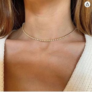 Tennis Necklace 14K Gold Plated Rhinestone Choker Necklaces Zirconia NEW w box
